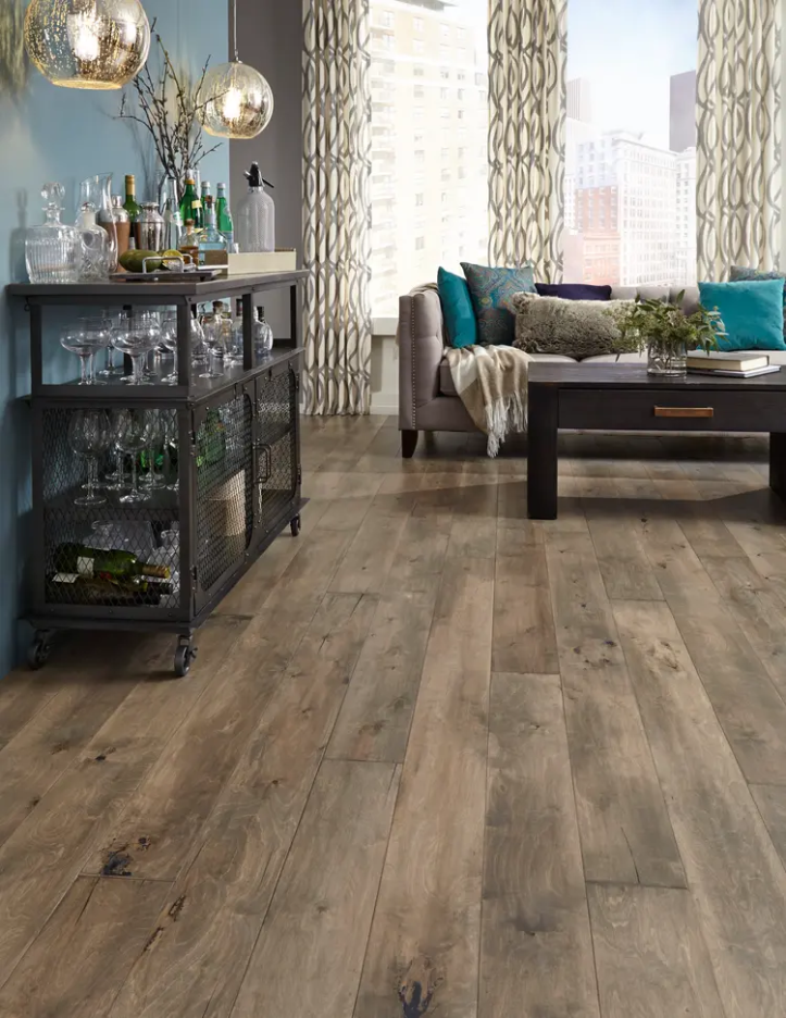 dark hardwood flooring in a living room