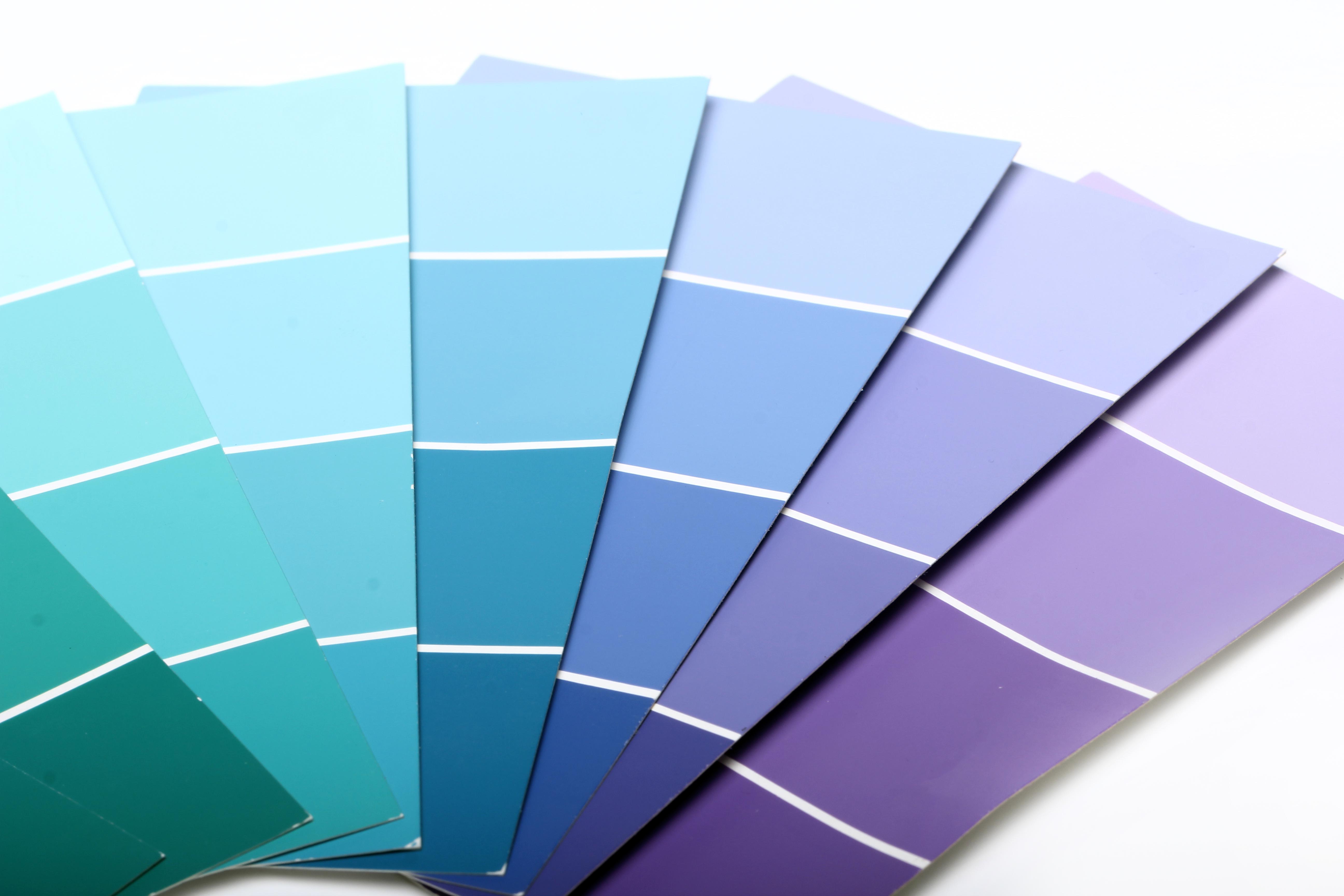 blue and purple toned paint swatches on white background