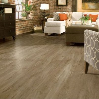 Vinyl flooring that looks like wood in a living room.