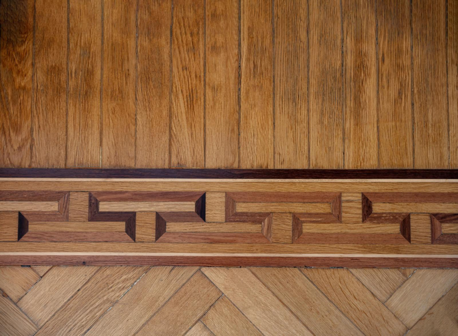 oak floor with custom decorative details